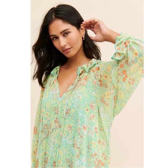 Free People Feeling Groovy Midi Maxi Dress Size Small NWT 70s Chartreuse Floral - Picture 4 of 16